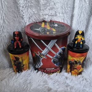Deadpool and Wolverine Popcorn Bucket Set with Cups and Toppers